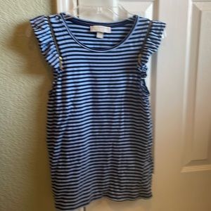 Blue striped sleeveless top with fully functional zippers. Michael Kors. Sz M